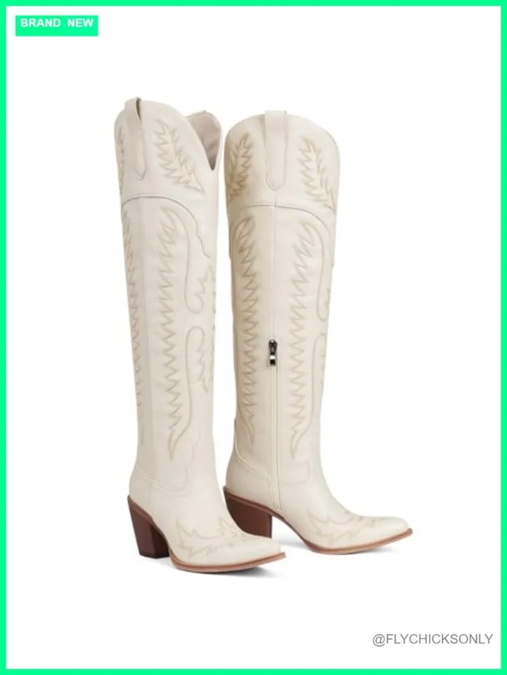 Over The Knee Western Cowboy Boots Pointed Toe Block Heel Pull-On